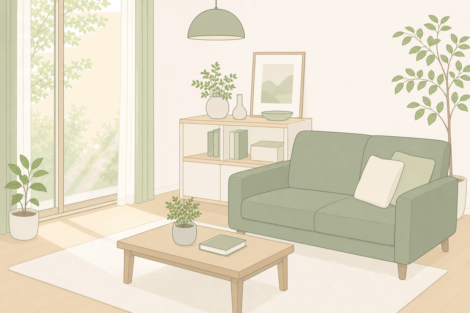 明るいリビング空間のイラスト
